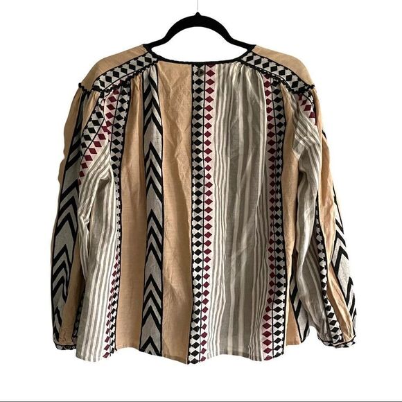 DIXIE Cotton Blend Oversized Button Front Blouse With Design Print S - Picture 4 of 6